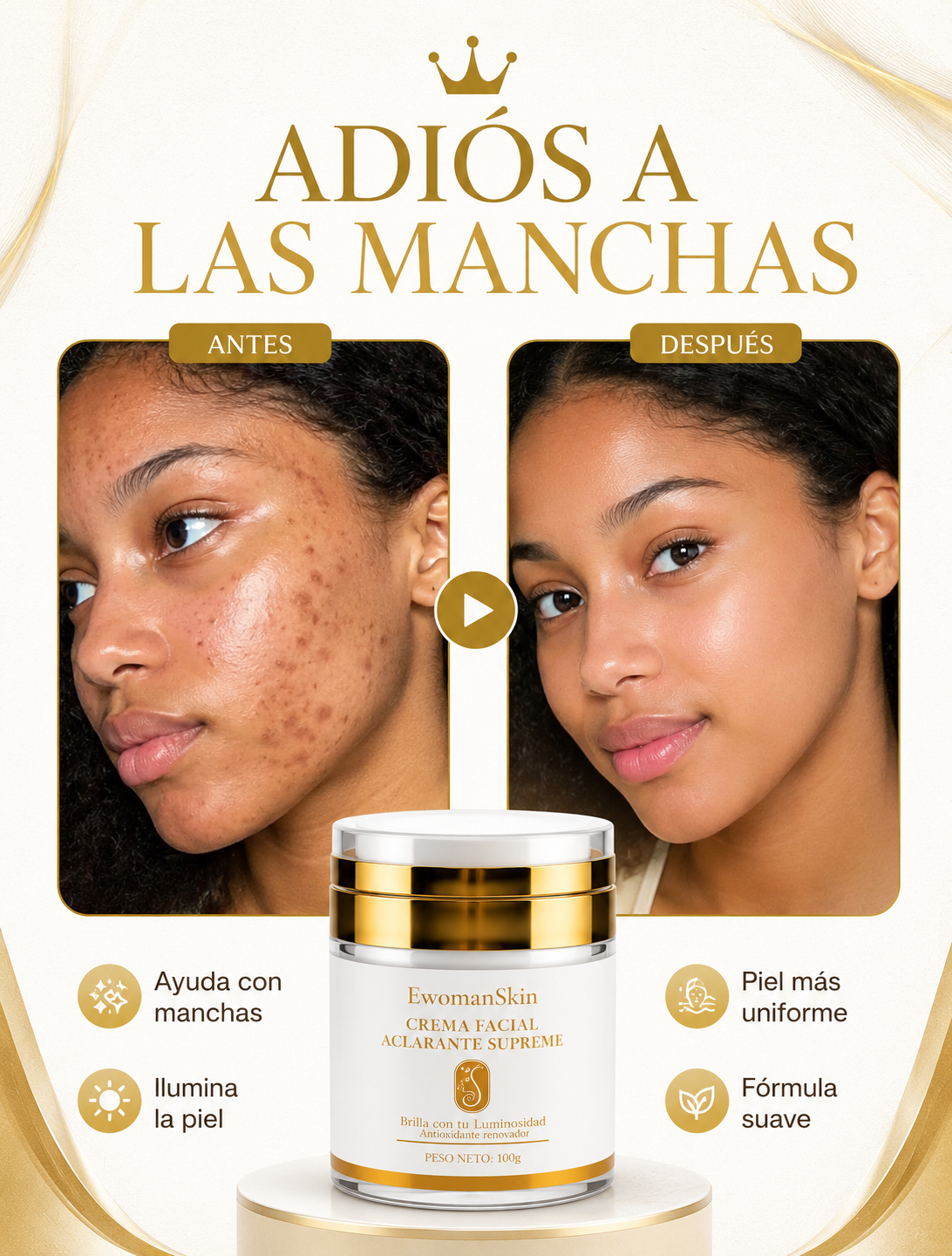 Crema Facial Aclarante y Rejuvenecedora – Piel Uniforme y Juvenil