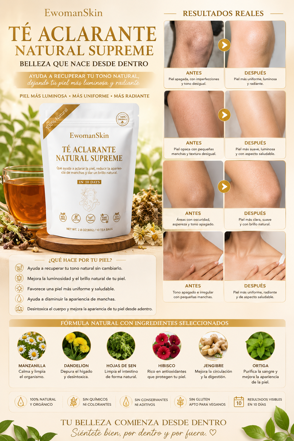 Té de Belleza Aclarante – Piel Radiante, Luminosa y Rejuvenecida