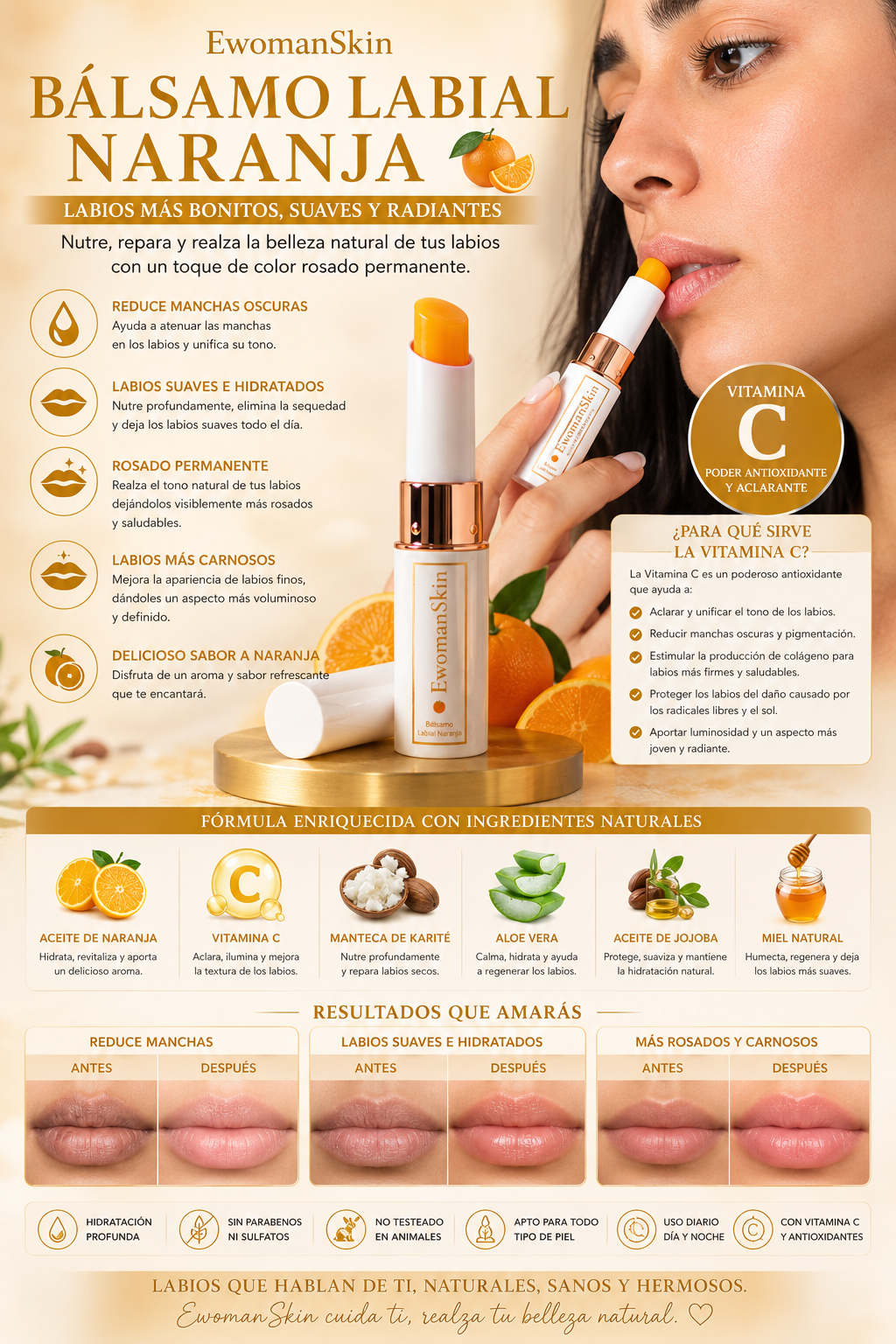 Bálsamo Labial Aclarante e Hidratante – Labios Rosados y Suaves