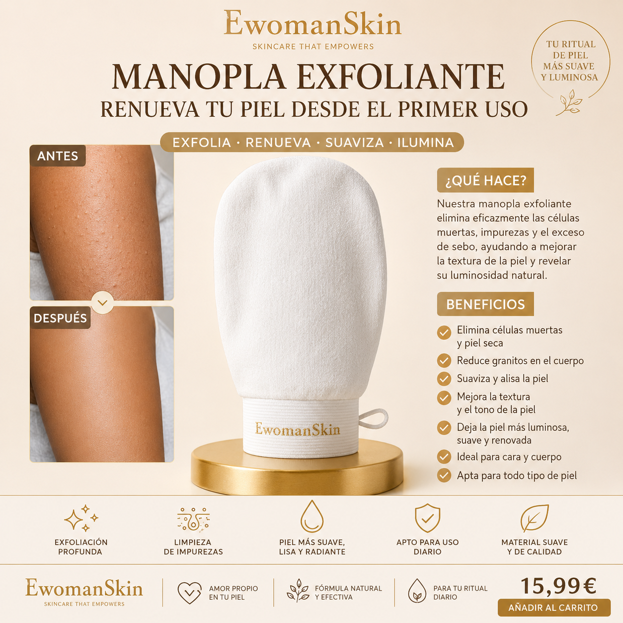 Manopla Exfoliante Renovadora de la Piel