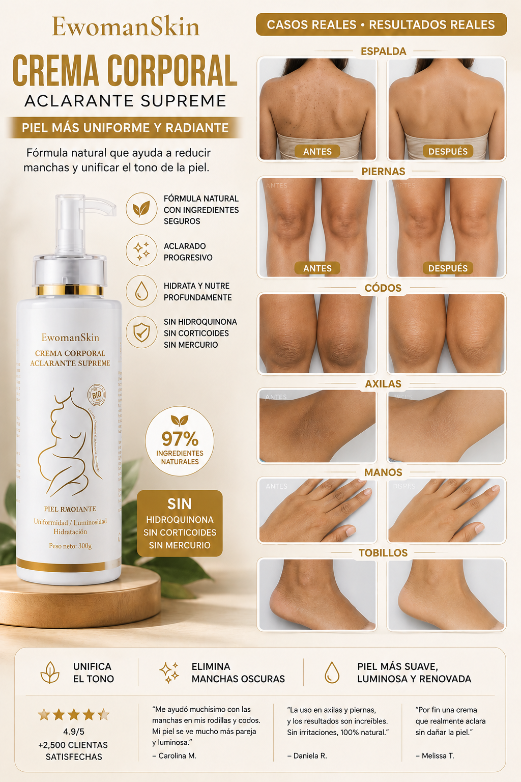 Crema Corporal Aclarante y Unificadora – Piel Suave y Radiante
